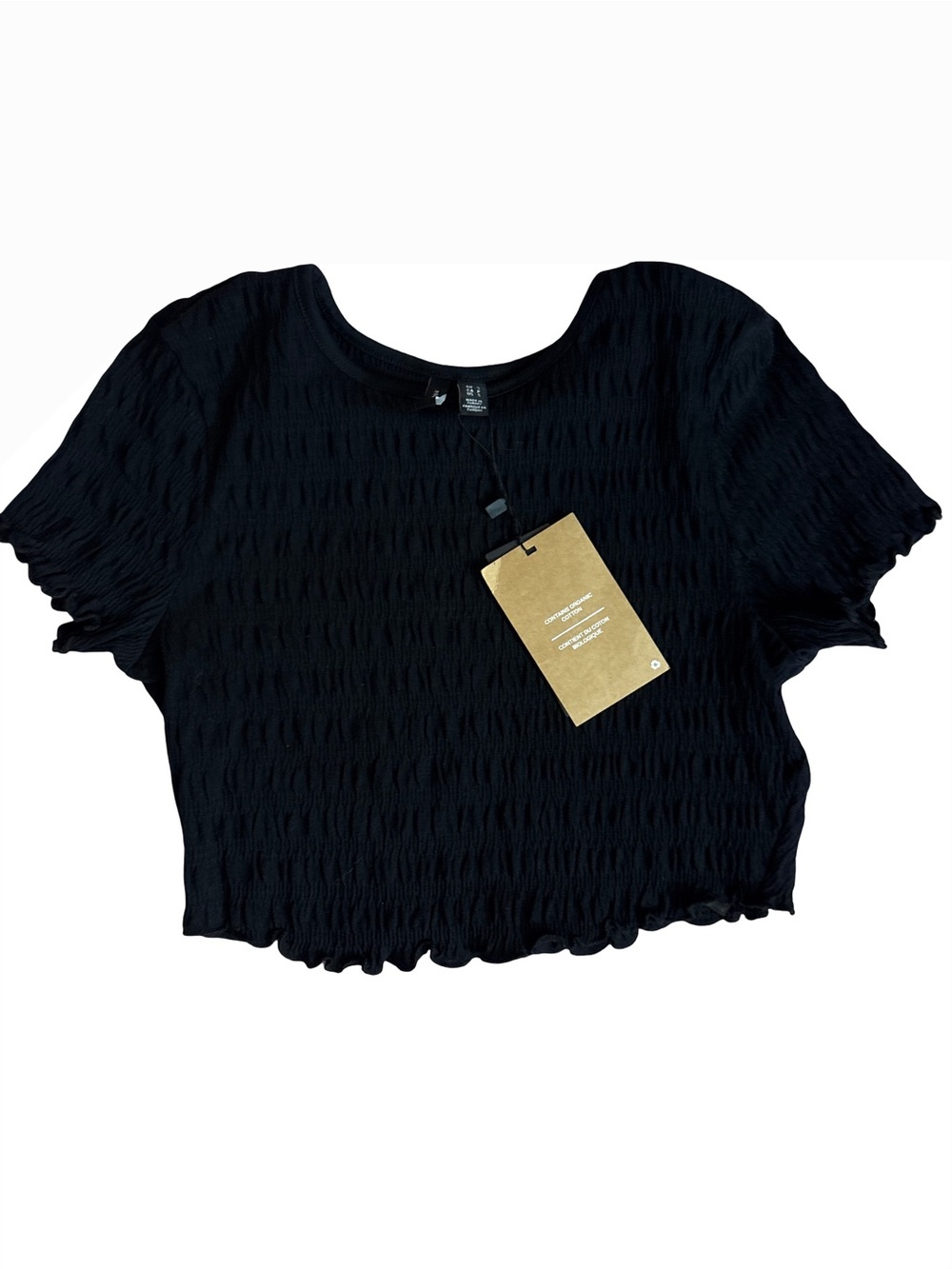 Vero Moda Black Smocked Short Sleeve Crop Top with Ruffle Edges